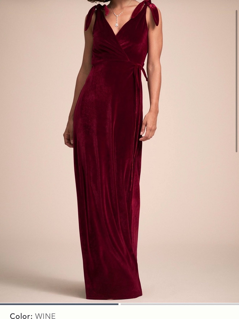 BHLDN Wine Velvet Wrap Maxi Dress-Professionally hemmed to fit my height (5’3”)